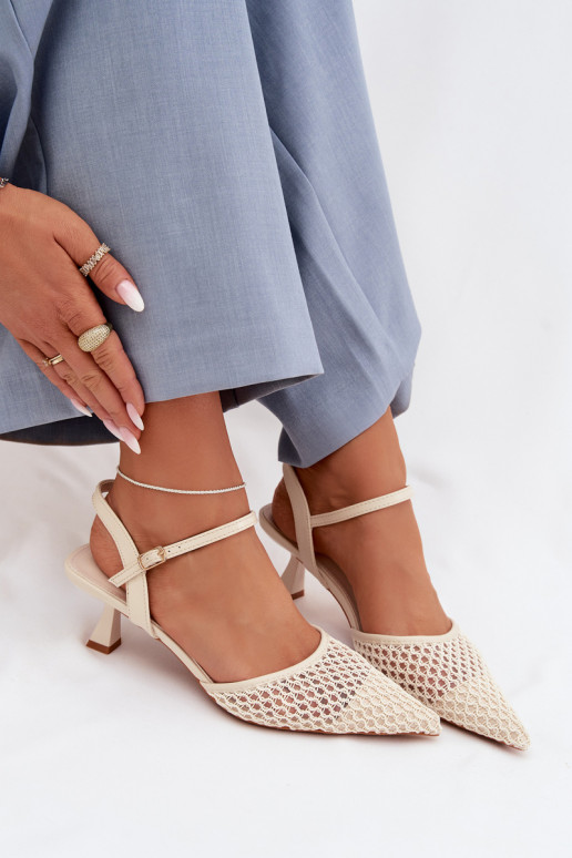 Damensandalen mit Absätzen mit Netz elfenbeinfarbe Brilora