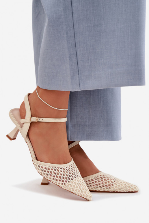Damensandalen mit Absätzen mit Netz elfenbeinfarbe Brilora
