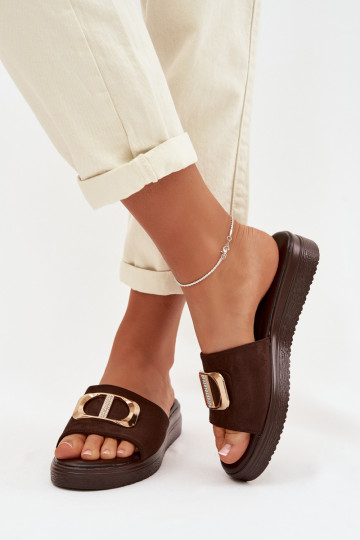 Damenhausschuhe Ze goldene Farbem Detalem CzekoladoZue Elmera