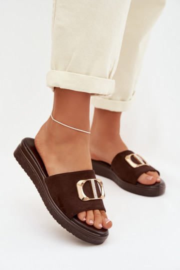 Damenhausschuhe Ze goldene Farbem Detalem CzekoladoZue Elmera 2