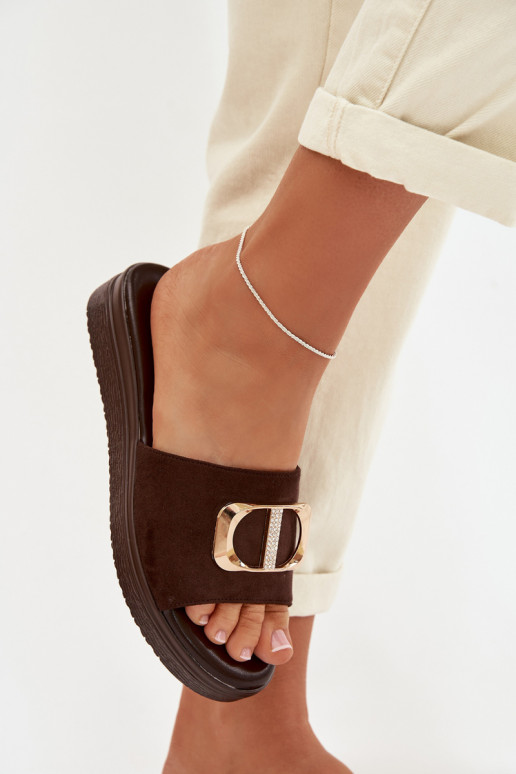 Damenhausschuhe Ze goldene Farbem Detalem CzekoladoZue Elmera