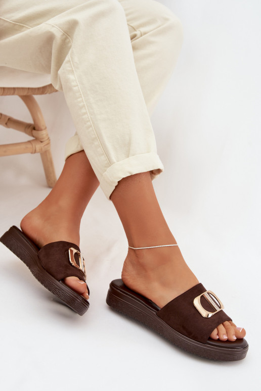 Damenhausschuhe Ze goldene Farbem Detalem CzekoladoZue Elmera