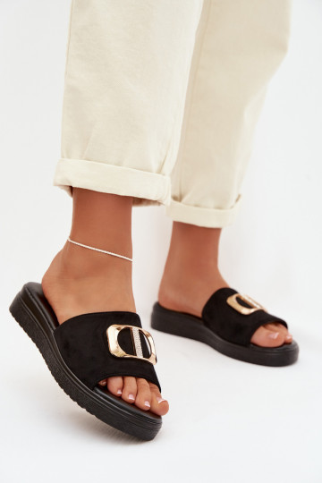 Damen Pantoletten mit goldenen Details in Schwarz Elmera