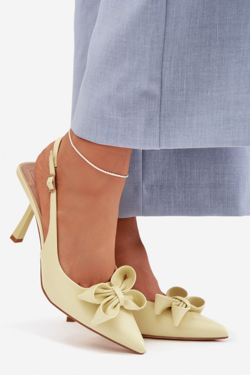 Damensandalen mit dünnen Absätzen mit Bändern gelbe Farbe Jonera