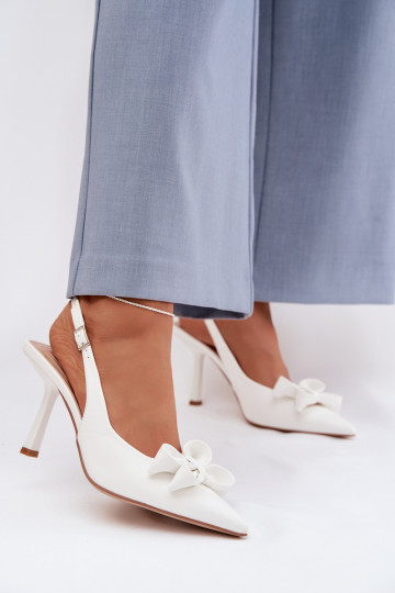 Damen Sandalen mit dünnen Absätzen und Schleifen in Weiß Jonera