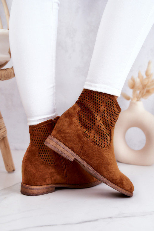 aus INildleder Feminin Stiefel mit versteckter Plattform braune Farbe Solene