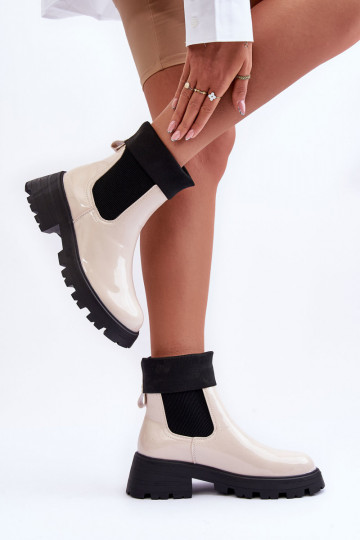 stylische Stiefel mit Lackeffekt Feminin Beige Pavo 2