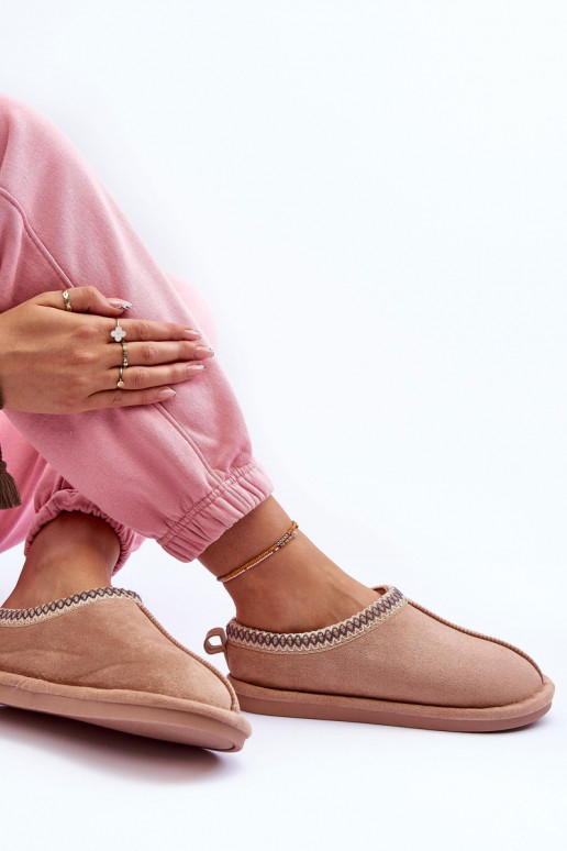 Feminin aus INildleder Hausschuhe mit Pelzmantel Beige Polinna