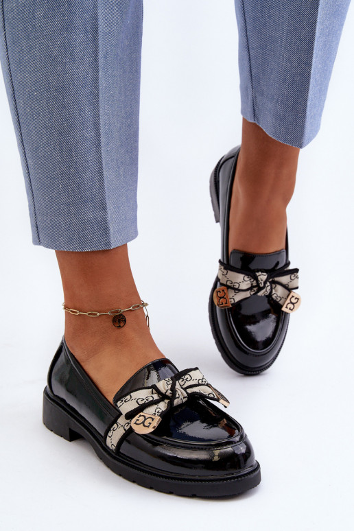 mit Lackeffekt Feminin Schuhe Mokassins S.Barski HY330A schZuarze Farbe