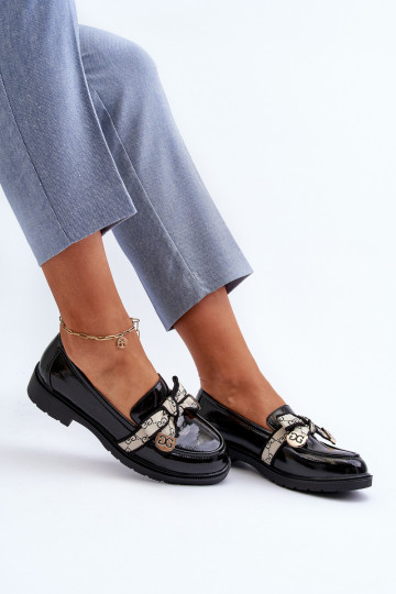 mit Lackeffekt Feminin Schuhe Mokassins S.Barski HY330A schZuarze Farbe 2