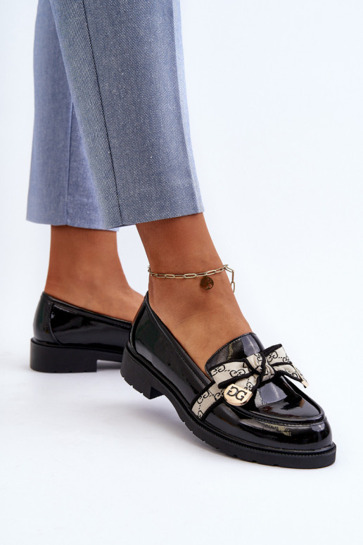 mit Lackeffekt Feminin Schuhe Mokassins S.Barski HY330A schZuarze Farbe