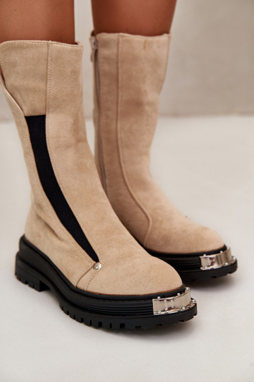 aus INildleder sich Zuarm laufen Stiefel mit breiten Absätzen elfenbeinfarbe Palimra