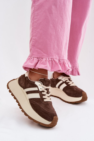 Veloursleder Sneakers mit Plateausohle D&A GR61-5986 in Schokoladenfarbe