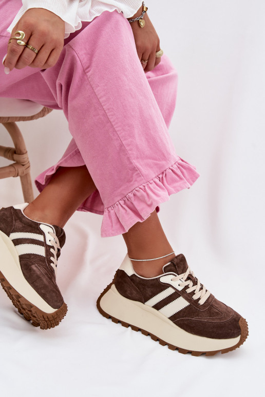 Sneakers Stilvollllschuhe aus INildleder mit einer Plattform D&A GR61-5986 CzekoladoZue