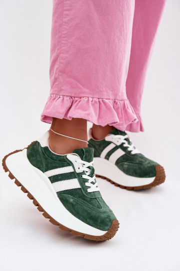 Sneakers Stilvollllschuhe aus INildleder mit einer Plattform D&A GR61-5986 grüne Farbe