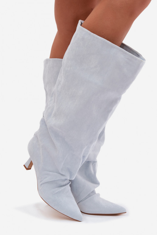 StiefelSzeroką CholeZuką I Es mussrszczeniem mit Absätzen hellblau Harela