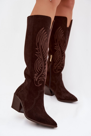 aus INildleder Haut Stiefel CoZuboy-Stil mit Absätzen Zazoo 3152 CzekoladoZue 2