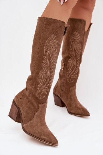 aus INildleder Haut Stiefel CoZuboy-Stil mit Absätzen Zazoo 3152 Beige