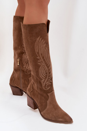 aus INildleder Haut Stiefel CoZuboy-Stil mit Absätzen Zazoo 3152 Beige 2