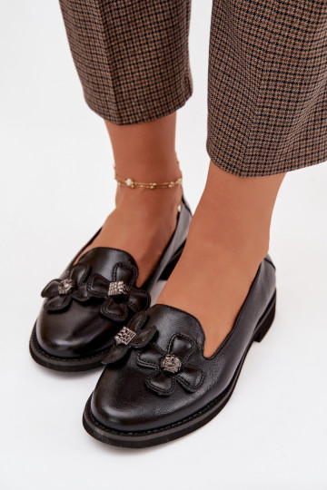 Damen Schuhe mit breitem Absatz und Blumenmuster in Schwarz Tavillette