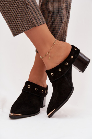 INildlederpantoffeln CoZuboy-Stil Feminin mit Absätzen D&A CR61-3059 schZuarze Farbe