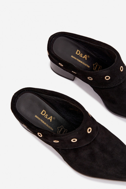 INildlederpantoffeln CoZuboy-Stil Feminin mit Absätzen D&A CR61-3059 schZuarze Farbe