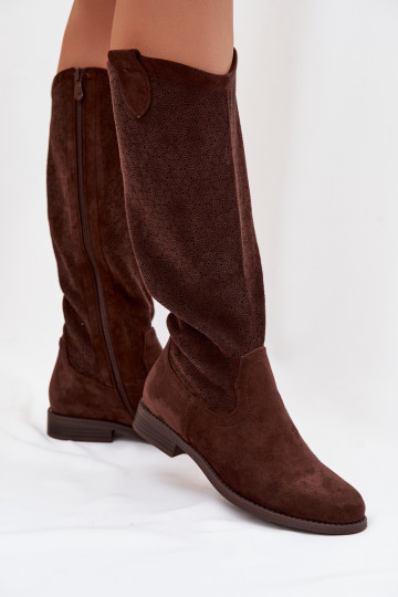 Damen Stiefel mit Lochmuster und breiten Absätzen S.Barski HY61-8022 schokoladenfarben 2