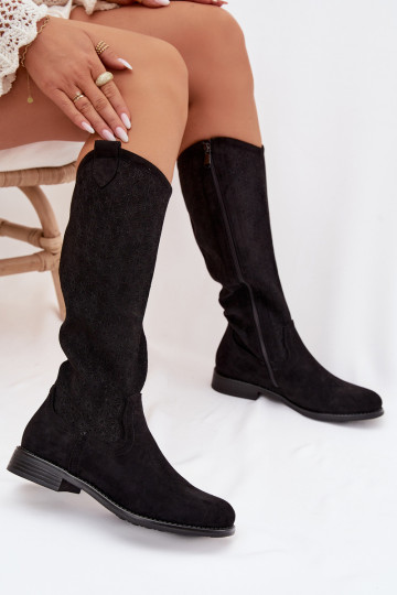 Damen Stiefel mit Lochmuster und breiten Absätzen S.Barski HY61-8022 schwarz