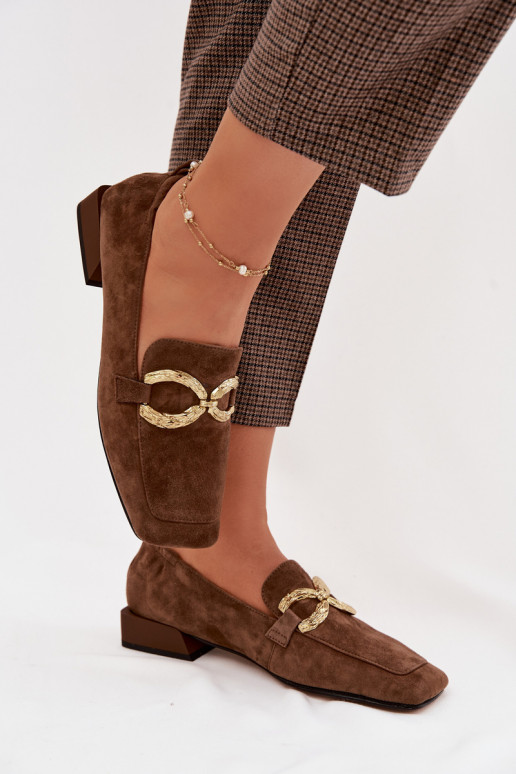 Mokassins für DamenErmöglichtturalnego aus INildlederu goldene Farbe Detal D&A CR61-3115 braune Farbe