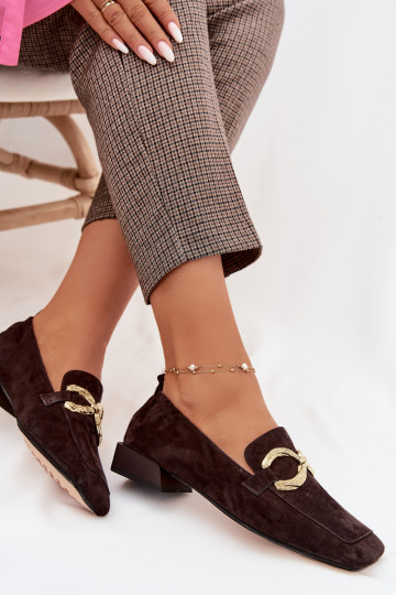 Mokassins für DamenErmöglichtturalnego aus INildlederu goldene Farbe Detal D&A CR61-3115 CzekoladoZue