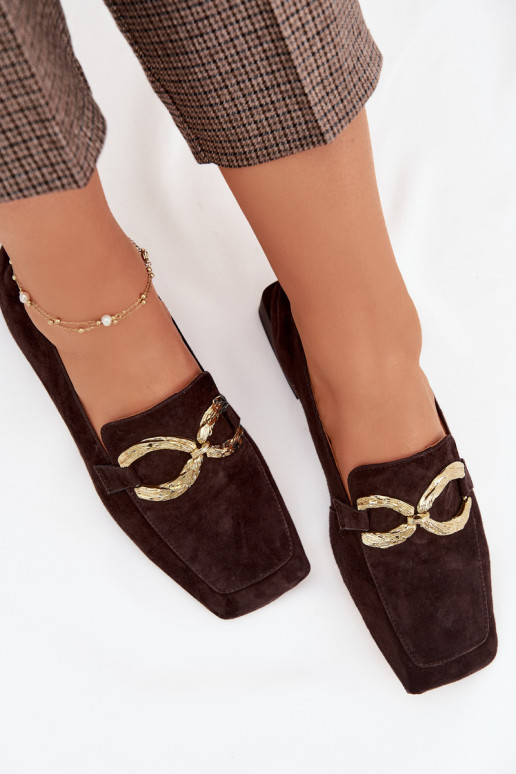 Mokassins für DamenErmöglichtturalnego aus INildlederu goldene Farbe Detal D&A CR61-3115 CzekoladoZue