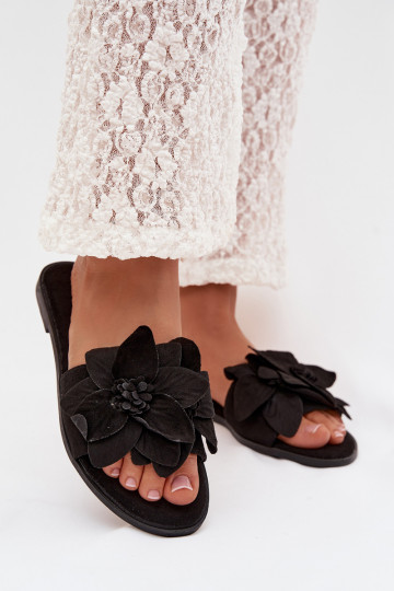 gleichschenklig Damenhausschuhe Mit Dekorationeni mit floralen Motivenami schZuarze Farbe Elzoria 2