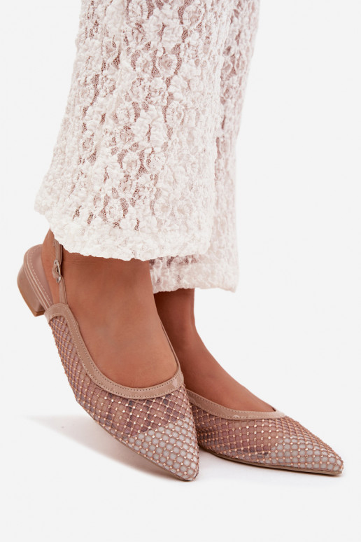 Netz Ballerinas mit offener Ferse Beige Pyvona