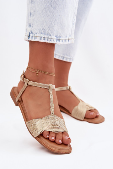 Flache Sandalen für Damen in Goldfarbe Nexora