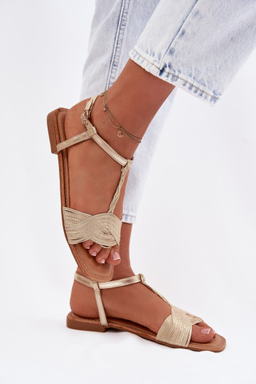 Flache Sandalen für Damen in Goldfarbe Nexora 2