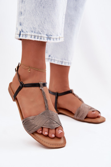 Flache Sandalen für Damen schZuarze Farbe Nexora 2