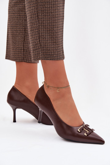 High Heels mit Ornamenten aus Kunstleder in Schokoladenfarbe Fivara 2