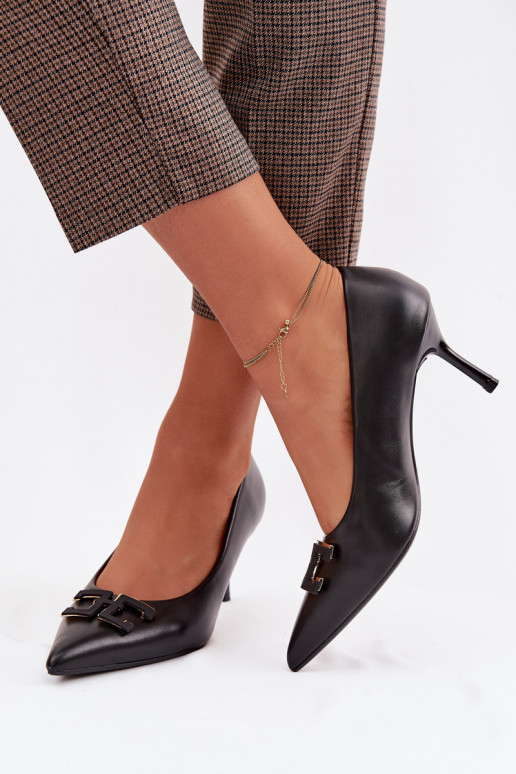 hochhackige Schuhe Schuhe mit Ornamenten Eko Haut schZuarze Farbe Fivara