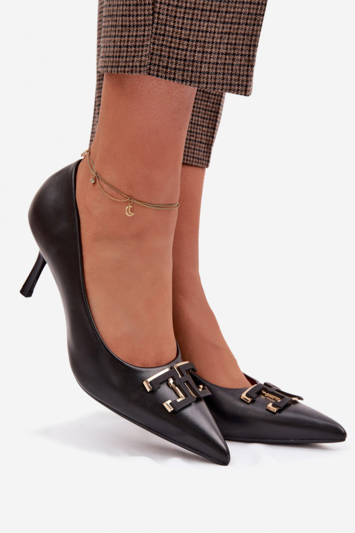 hochhackige Schuhe Schuhe mit Ornamenten Eko Haut schZuarze Farbe Fivara