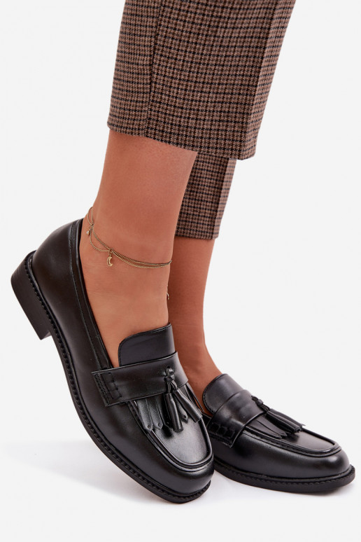 Mokassins für Damen Eko Haut mit Fransen schZuarze Farbe Galera