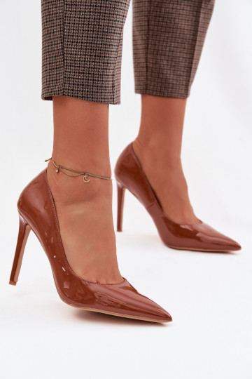 mit Lackeffekt hochhackige Schuhe aus Öko-Leder braune Farbe Jonira 2