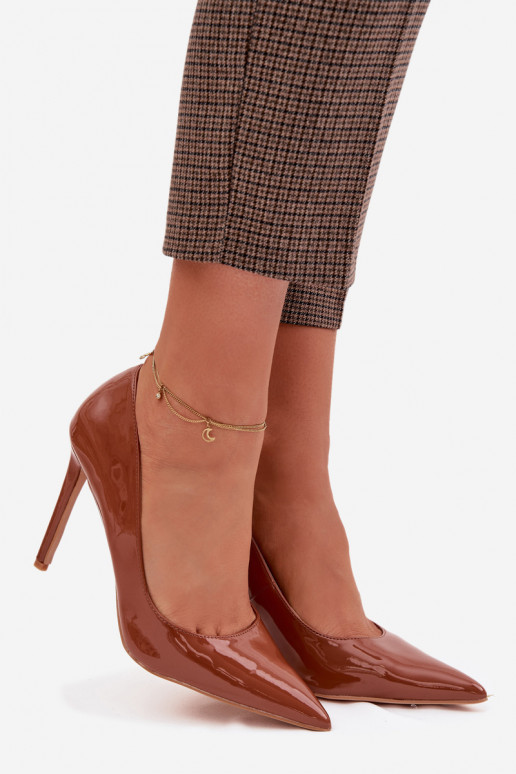 mit Lackeffekt hochhackige Schuhe aus Öko-Leder braune Farbe Jonira