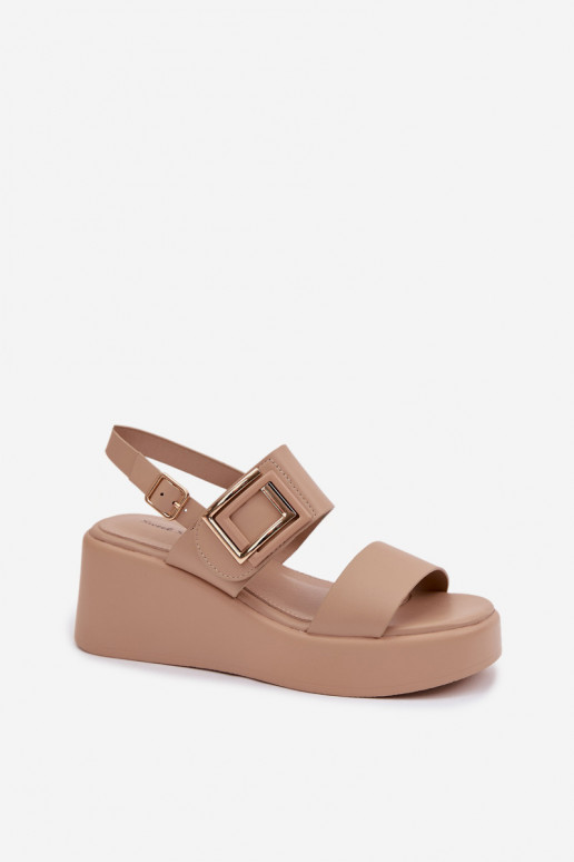Damensandalen mit einer Plattform Mit Dekorationen Detalem Beige Nelira