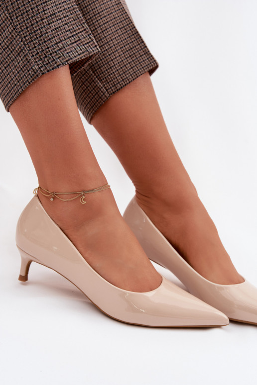 mit Lackeffekt Schuhe Auf niedrigem Absatz Beige Girela