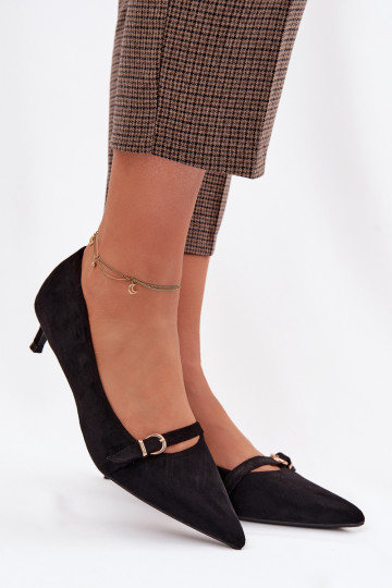 Damen-Schuhe mit niedrigem Absatz und dekorierten Absätzen in Schwarzfarbe Pirela 2