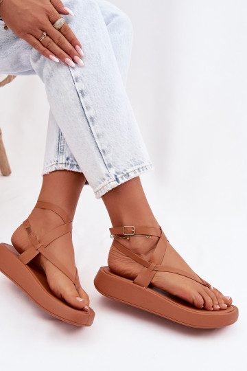 Damen braune Zehentrenner Sandalen mit Plattform Gelira