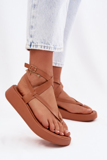 Damen braune Zehentrenner Sandalen mit Plattform Gelira 2