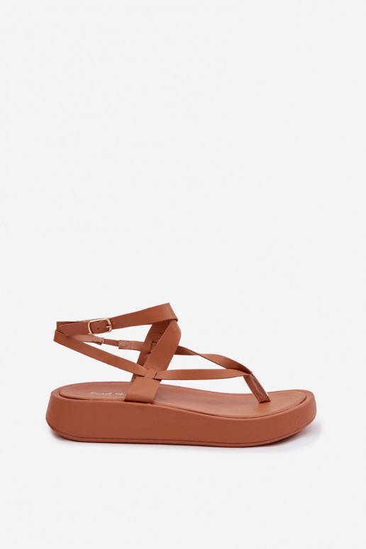 Flip-Flops Feminin mit einer Plattform braune Farbe Gelira