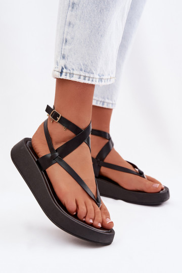 Damen schwarze Zehentrenner Sandalen mit Plattform Gelira
