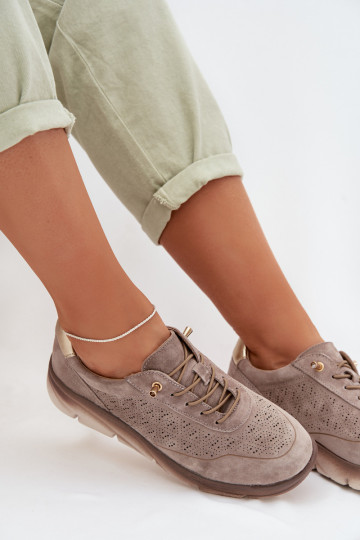 Wildleder Damen Sneakers mit Ażurowelementen Sergio Leone SP-002 in braun 2